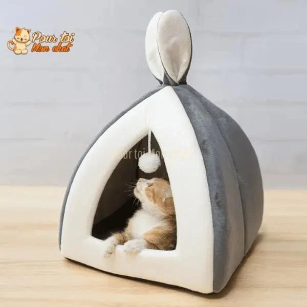 Maisonnette Triangulaire Ludique pour Chat avec Pompon Suspendu – Image 2