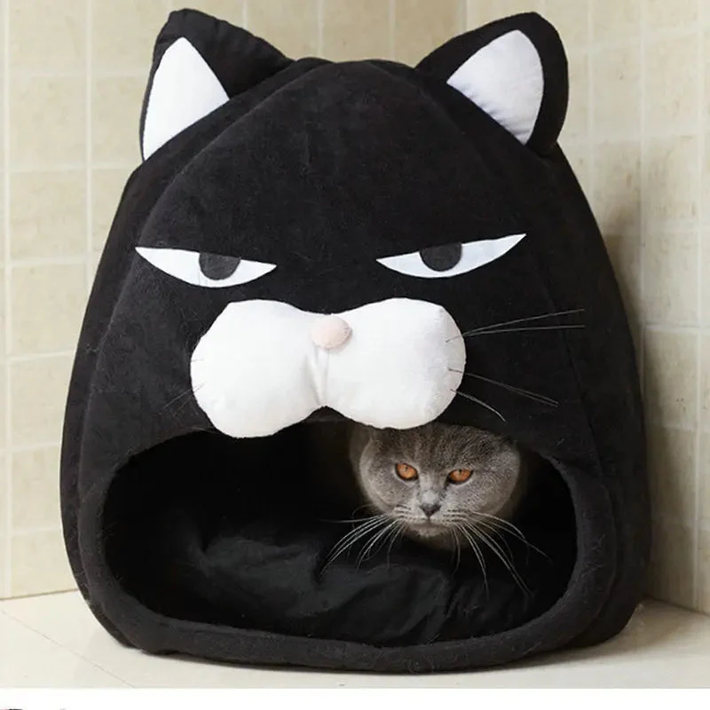 Refuge Chaleureux pour Chat en Forme de Tête de Chat Noir