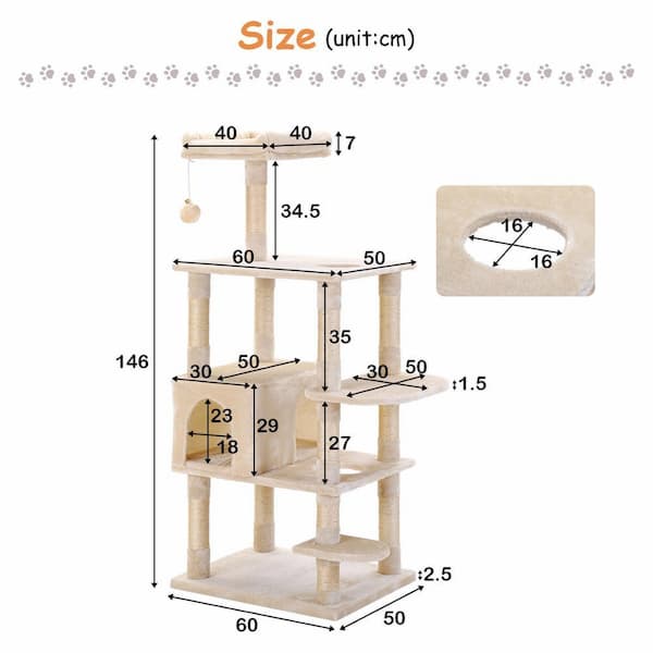 Grand arbre de jeu pour chat avec plateformes et maison fermée – Image 8