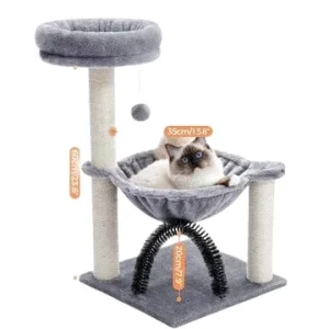 Arbre à Chat Gris Avec Hamac et Brosse Toilettante