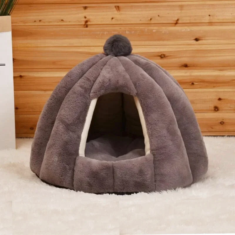 Niche Douillette Marron en Forme de Citrouille avec Pompon – Image 3