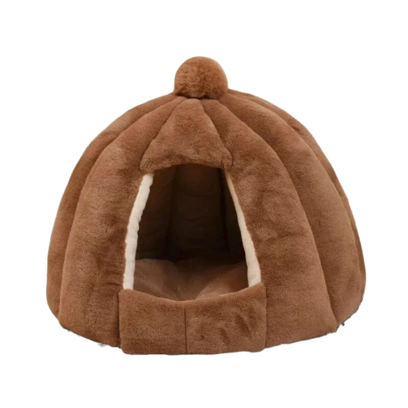 Niche Douillette Marron en Forme de Citrouille avec Pompon – Image 5